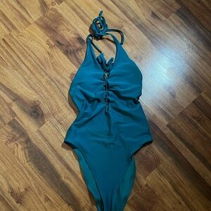 aerie One-Piece Halter Low-Cut Back Corset Front Swimsuit